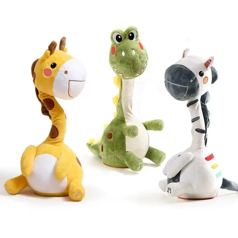Dancing Talking Dinosaur Toy Mimicking Twisting Electronic Soft Plush Giraffe Toy with Record Repeating What You Say Singing