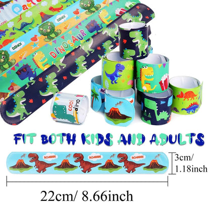 20/40/60Pcs Dinosaur Slap Bracelets for Kids Jurassic Forest World Theme Snap Bands Toy Gift Party Favor Supplies for Dino Party