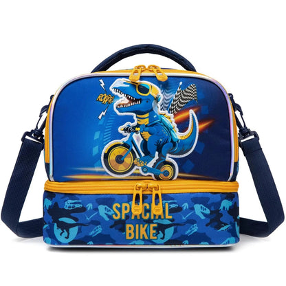 Kids Dual Compartment Tote Lunch Bag for Boys Kids Cooler Insulated Toddler Lunch Bag Box