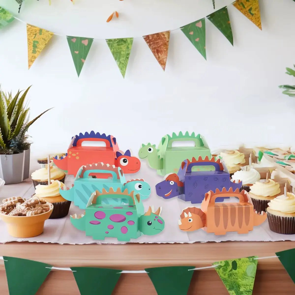 6Pcs Dinosaur Candy Boxes Happy 1St Birthday Party Decoration Kids Gifts Packaging Box Dino Baby Shower Supplies Box Bag