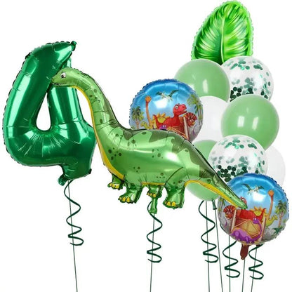 1Set Dinosaur 32Inch Number Leaf Aluminum Film Balloon Set Jurassic Dinosaur Theme Green Balloon Kids Birthday Party Supplies