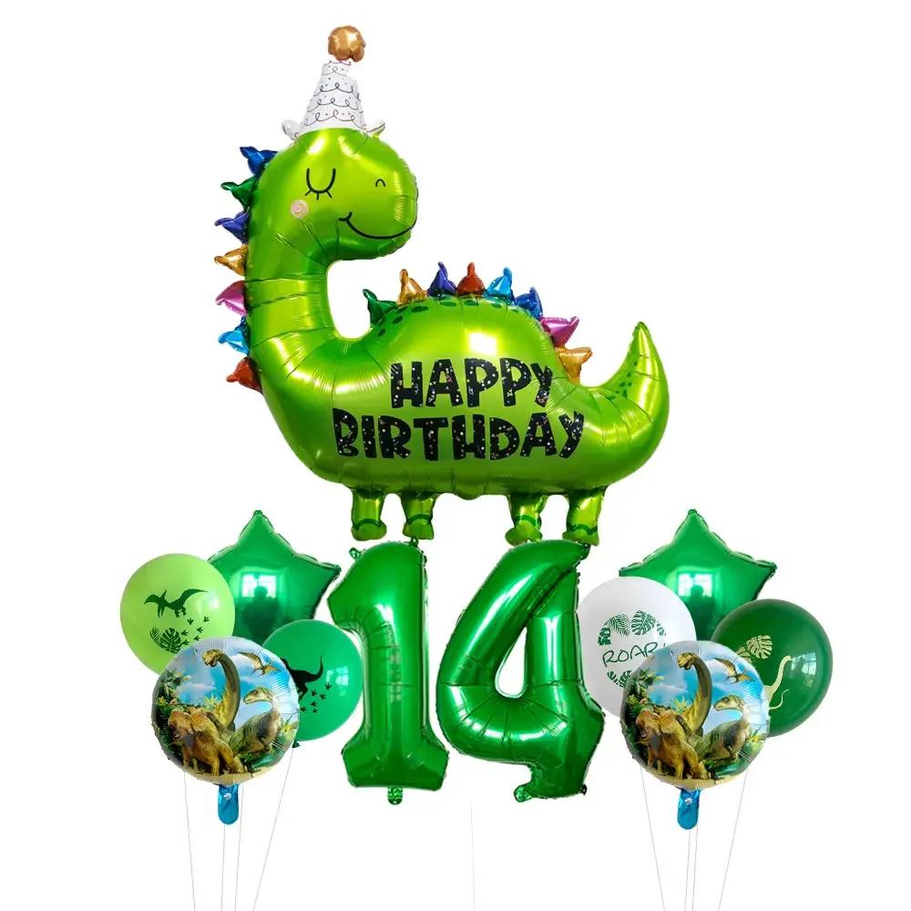 1Set Happy Birthday Dinosaur Number Star Foil Balloons with Jurassic Theme Latex Balloon Children'S Birthday Party Decorations