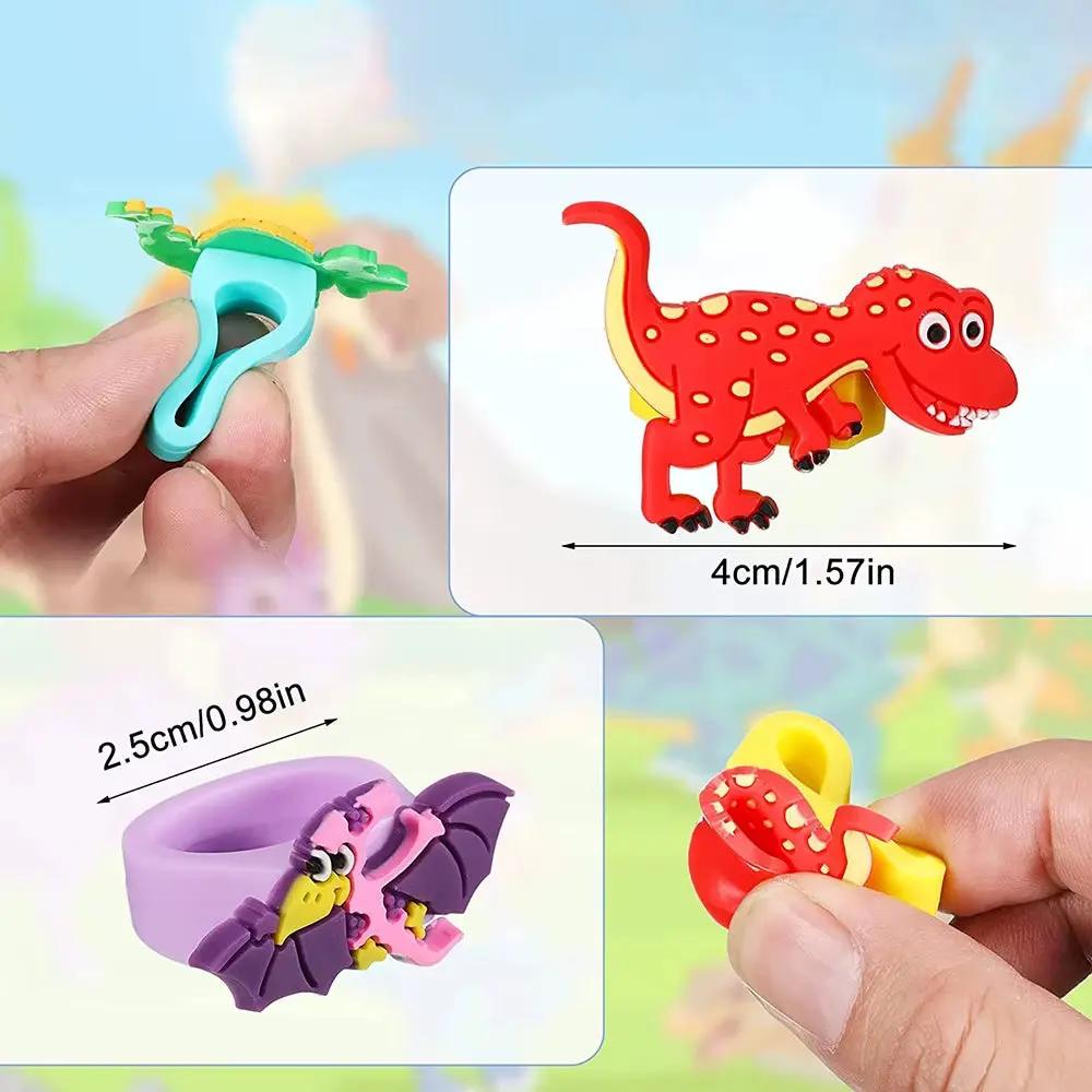12Pcs Cartoon Dinosaur Rubber Rings Soft Dino Ring Kids Birthday Dinosaur Party Pinata Fillers Boys Girls Favors Suppies Toys