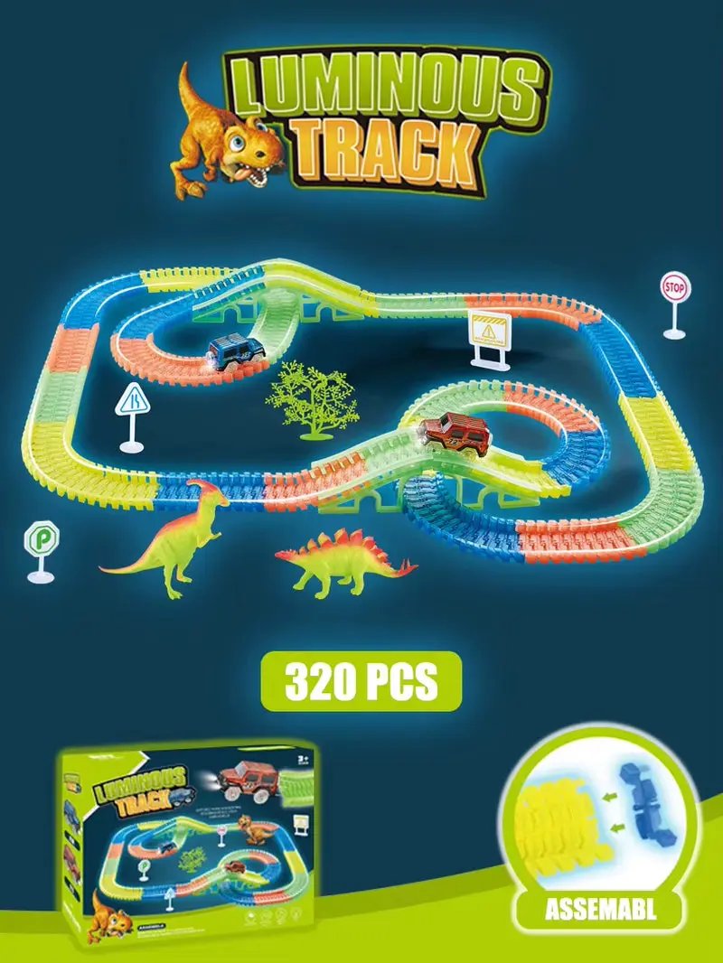 Luminous Dinosaur Track Assemblylittle Car Emit Light Mountain Road Railkids Puzzle Playful Toy Boys Christmasbirthday Gift