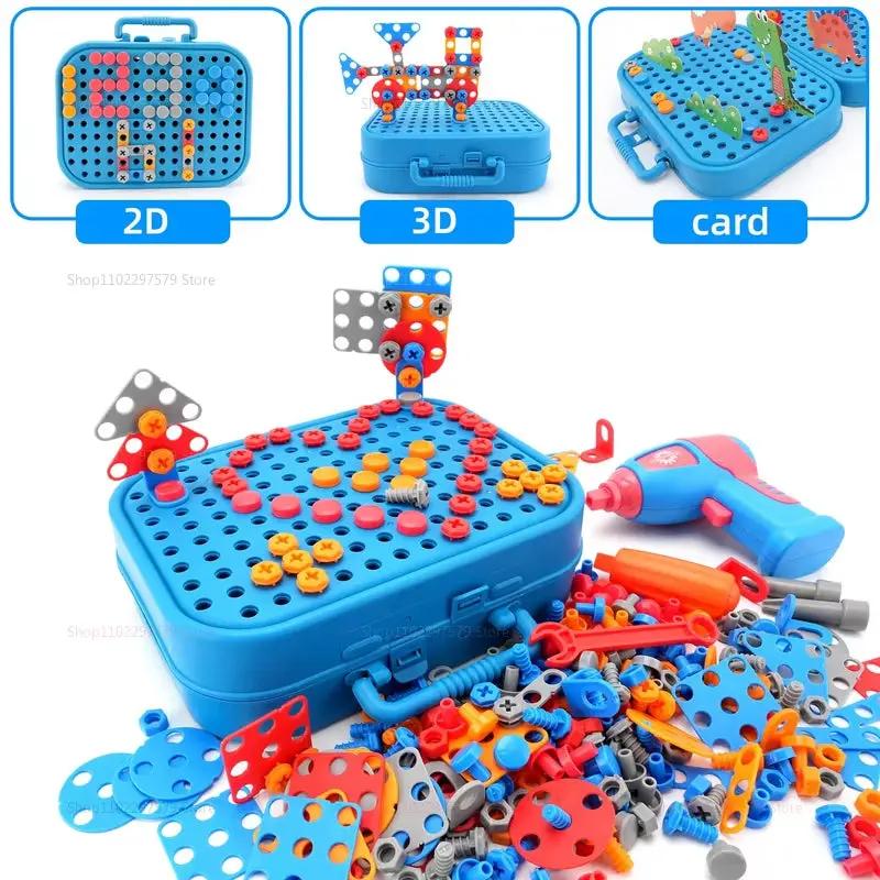 Children Toys Tool Set Electric Drill Screw Nut 3D Puzzle Toys Pretend Play Dinosaur Drilling Assembly Educational Toys for Boys