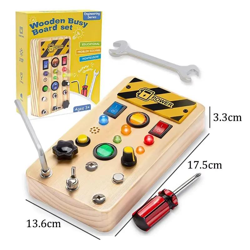 Montessori Busy Board Sensory Toys Wooden with LED Light Switch Control Board Travel Activities Children Games for 2-4 Years Old
