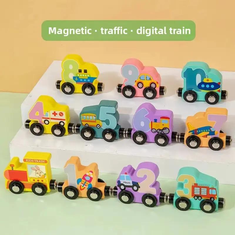 Educational Wooden Magnetic Toy Dinosaurs Train Early Learning Number Matching Desktop Puzzle Toys for Children Montessori Conce