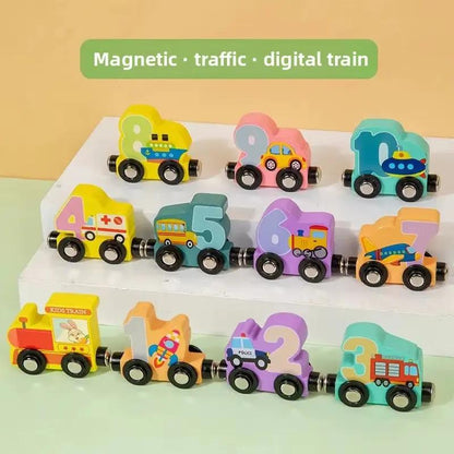 Educational Wooden Magnetic Toy Dinosaurs Train Early Learning Number Matching Desktop Puzzle Toys for Children Montessori Conce