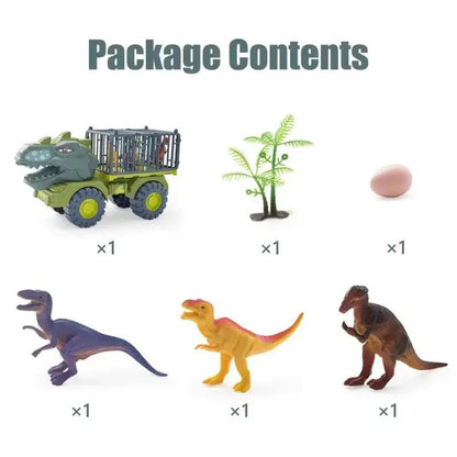 Dinosaur Truck Toys for Kids, Tyrannosaurus Transport Cars Playset with Pull Back Dino Cars, Ideal Gift for Boys and Girls