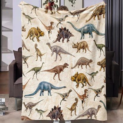 1Pc Soft and Warm Dinosaur Print Flannel Blanket for Sofa, Bed, and Office - Perfect Christmas, Halloween, and Birthday Gift