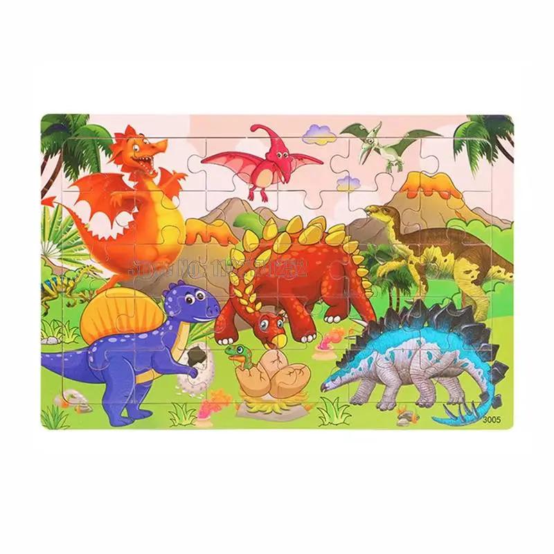 30Pcs Animals Dinosaur Puzzle Wooden Preschool Kids Cartoon Learning Educational Christmas Toys