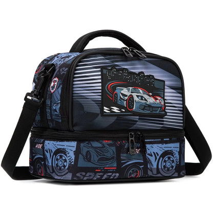 Kids Dual Compartment Tote Lunch Bag for Boys Kids Cooler Insulated Toddler Lunch Bag Box