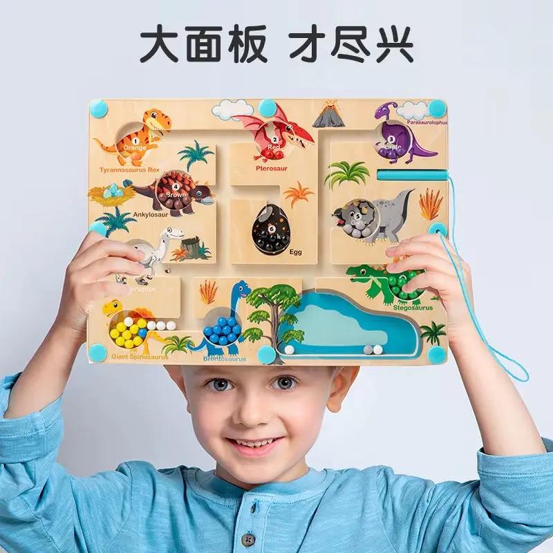 Children'S Wooden Early Education Magnetic Pen Dinosaur Maze Mechanism Movement Magnetic Puzzle Toys