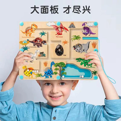 Children'S Wooden Early Education Magnetic Pen Dinosaur Maze Mechanism Movement Magnetic Puzzle Toys