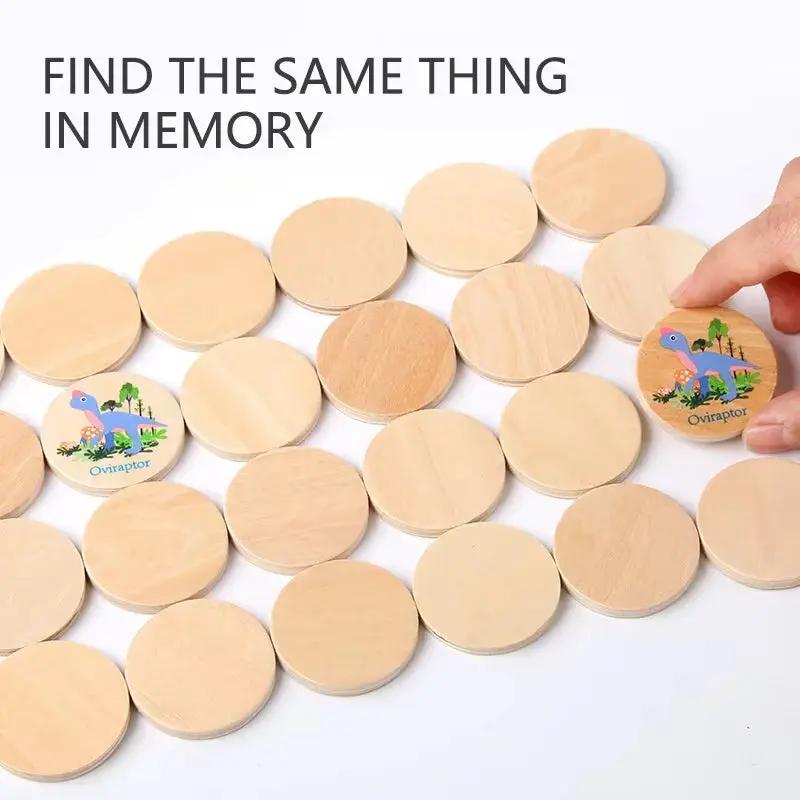 Memory Game Dinosaur Matching Toy Preschool Matching Board Game for Early Learning Development Wooden Games Summer Party Gift
