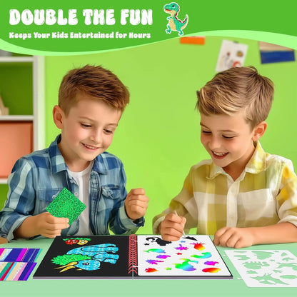 Dinosaur Scratch Art Book for Kids Foil and Scratch Art Paper No Mess Art Crafts DIY Creative Activity Kit for Birthdy Gifts