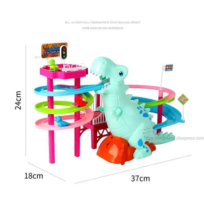 Dinosaur Paradise Suit Pig Toys Climbing Stairs Track Peggy Slide Electric Assembly with Music Colorful