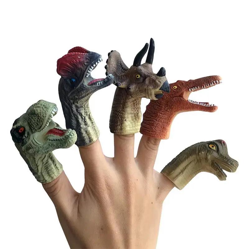 5Pcs Simulation Dinosaur Finger Puppet Toy Mini Silicone Dinosaur Model Telling Story Finger Puppet Party Toys Gift for Kid Baby
