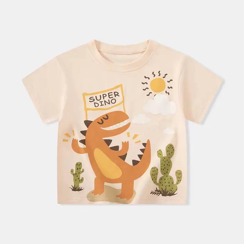 2025 Summer Children Boy Shorts Sleeve T-Shirts Cartoon Dinosaur Cotton Baby Boy Top 2-8 Years Kids Toddler Boy T Shirts Clothes
