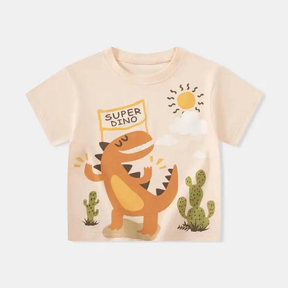 2025 Summer Children Boy Shorts Sleeve T-Shirts Cartoon Dinosaur Cotton Baby Boy Top 2-8 Years Kids Toddler Boy T Shirts Clothes