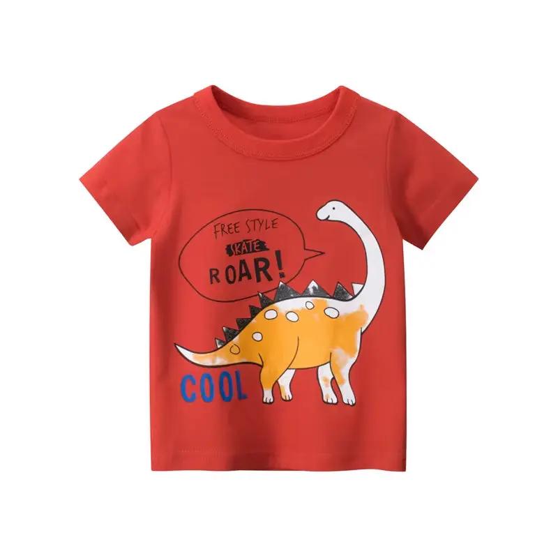 2 3 4 5 6 7 8 Years Kids Boys Clothes 100% Cotton Short Sleeve T-Shirts Dinosaur Cartoon Children Clothes Kids Summer Clothing