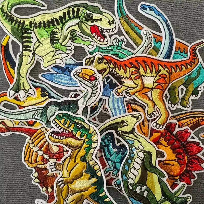 14 Pcs Anime Dinosaur Iron on Patches Backpack Embroidered Patch for Sew Child Clothing Applique Decor Coat Stickers