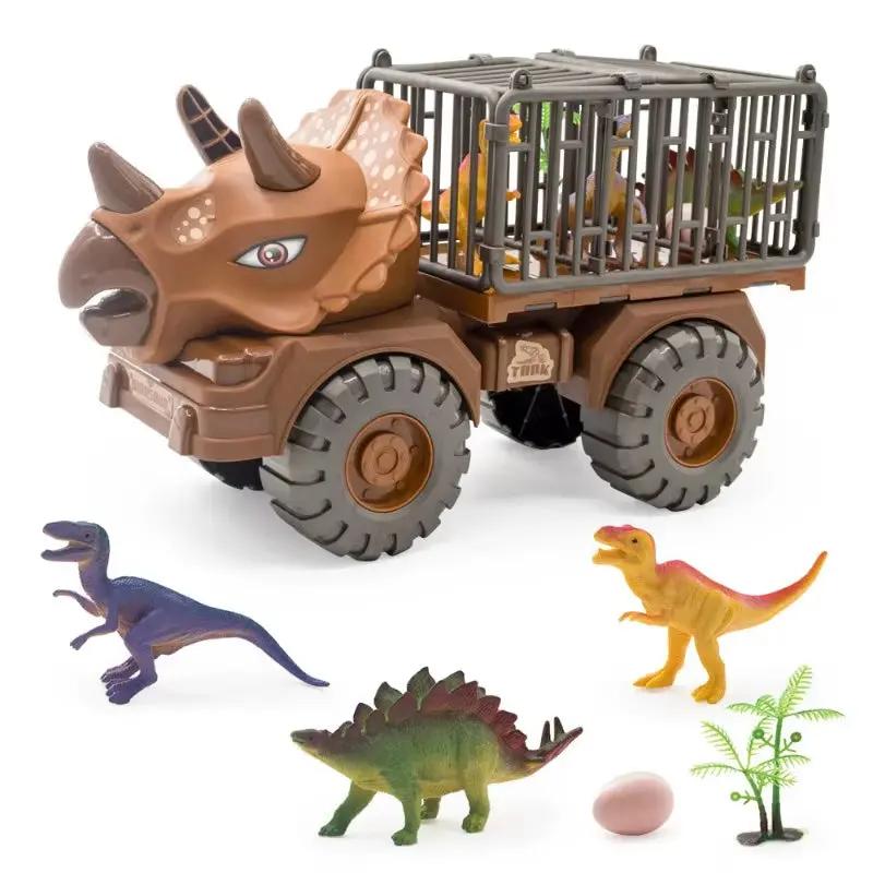 Dinosaur Truck Toys for Kids, Tyrannosaurus Transport Cars Playset with Pull Back Dino Cars, Ideal Gift for Boys and Girls