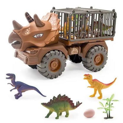 Dinosaur Truck Toys for Kids, Tyrannosaurus Transport Cars Playset with Pull Back Dino Cars, Ideal Gift for Boys and Girls