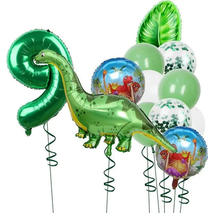 1Set Dinosaur 32Inch Number Leaf Aluminum Film Balloon Set Jurassic Dinosaur Theme Green Balloon Kids Birthday Party Supplies