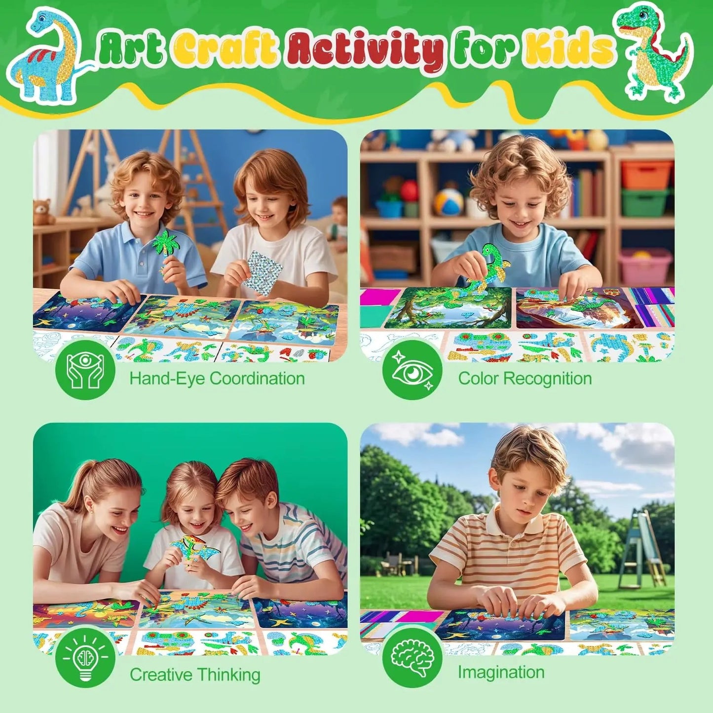 Foil Dinosaur Stickers Book for Kids DIY Foil Art Crafts for Christmas Gift Children'S Busy Sticker Paint Book Cute Stationery