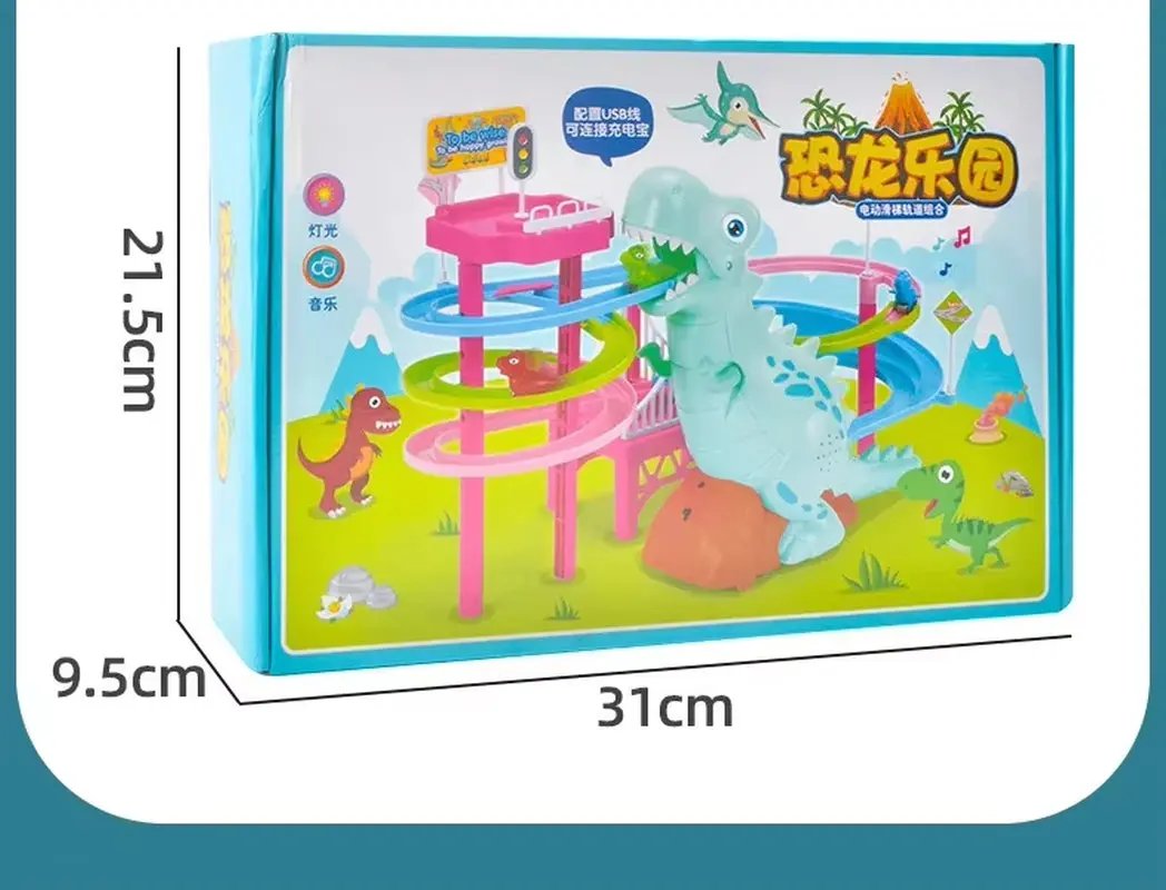 Dinosaur Paradise Suit Pig Toys Climbing Stairs Track Peggy Slide Electric Assembly with Music Colorful