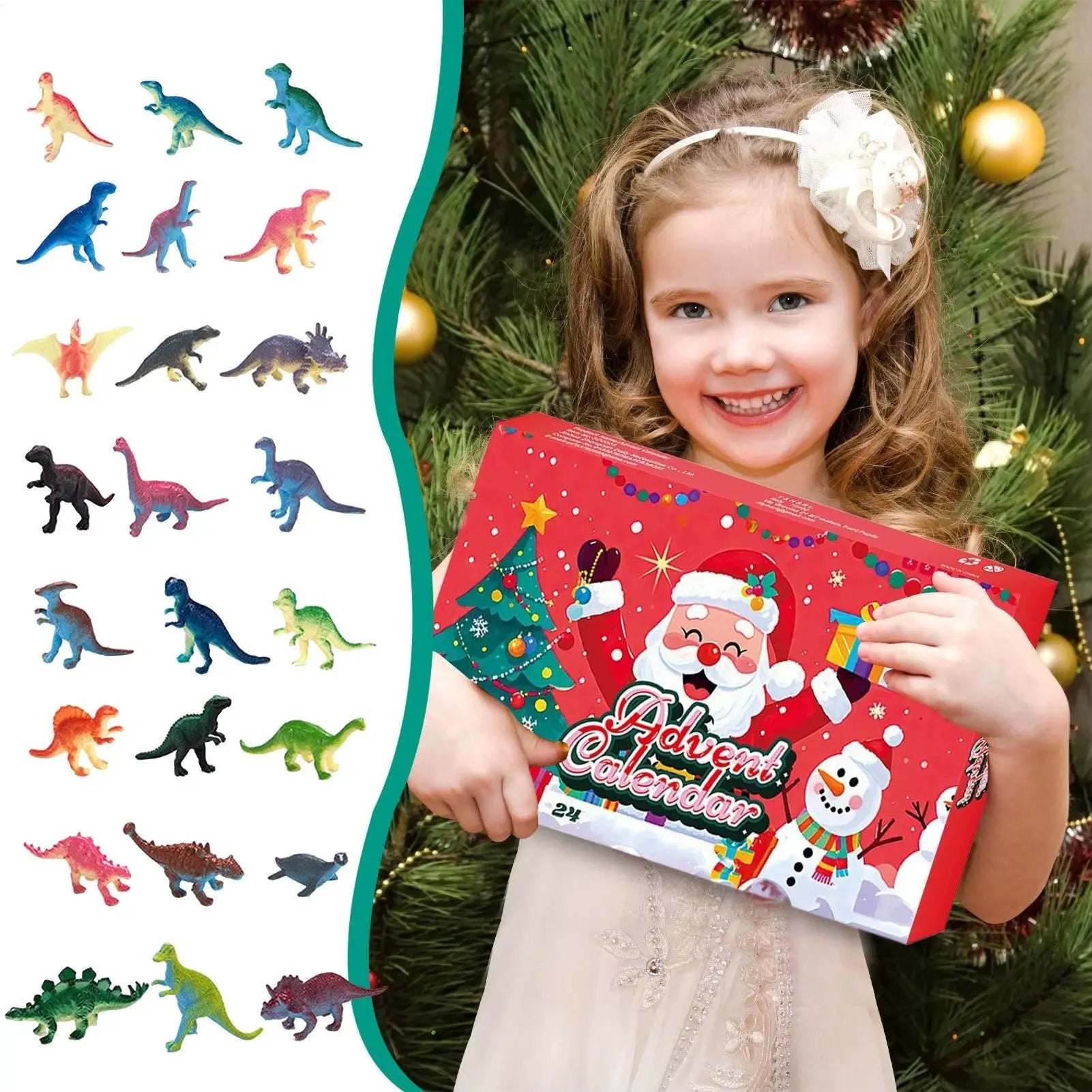 Christmas Dinosaur Countdown Calendar Ornaments 24Pcs Dinosaur Figurine Dinosaur Advent Calendar Kid Hole Fun Christmas Gift