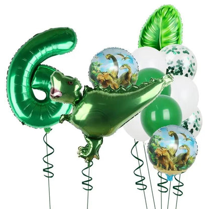 1Set Dinosaur 32Inch Number Leaf Aluminum Film Balloon Set Jurassic Dinosaur Theme Green Balloon Kids Birthday Party Supplies