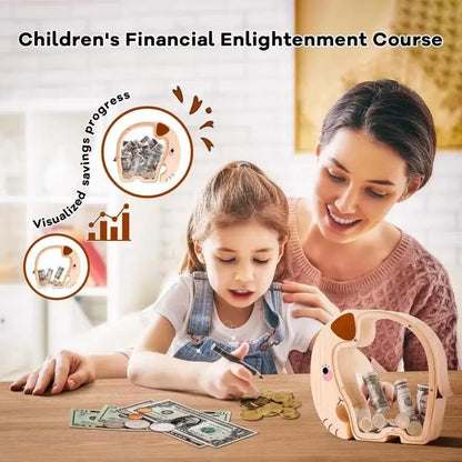 Wood Dinosaur Shape Money Box Piggy Banks Kids Coin Storage Case Children Cash Saving Transparent Home Decor