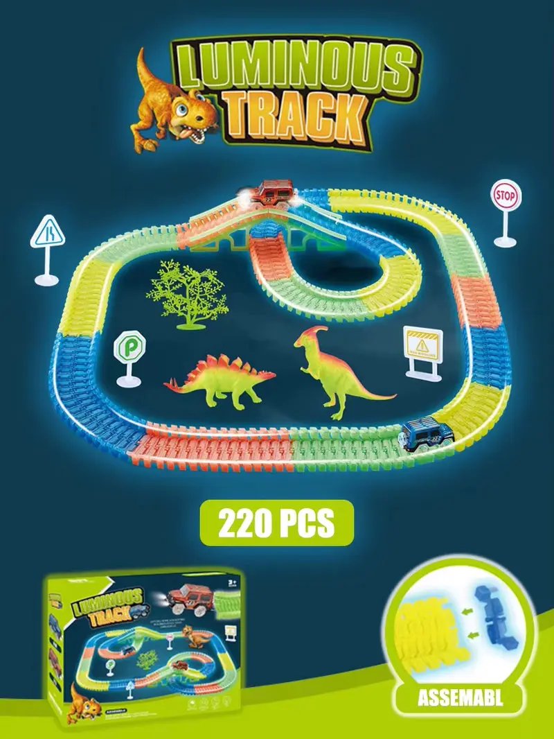 Luminous Dinosaur Track Assemblylittle Car Emit Light Mountain Road Railkids Puzzle Playful Toy Boys Christmasbirthday Gift
