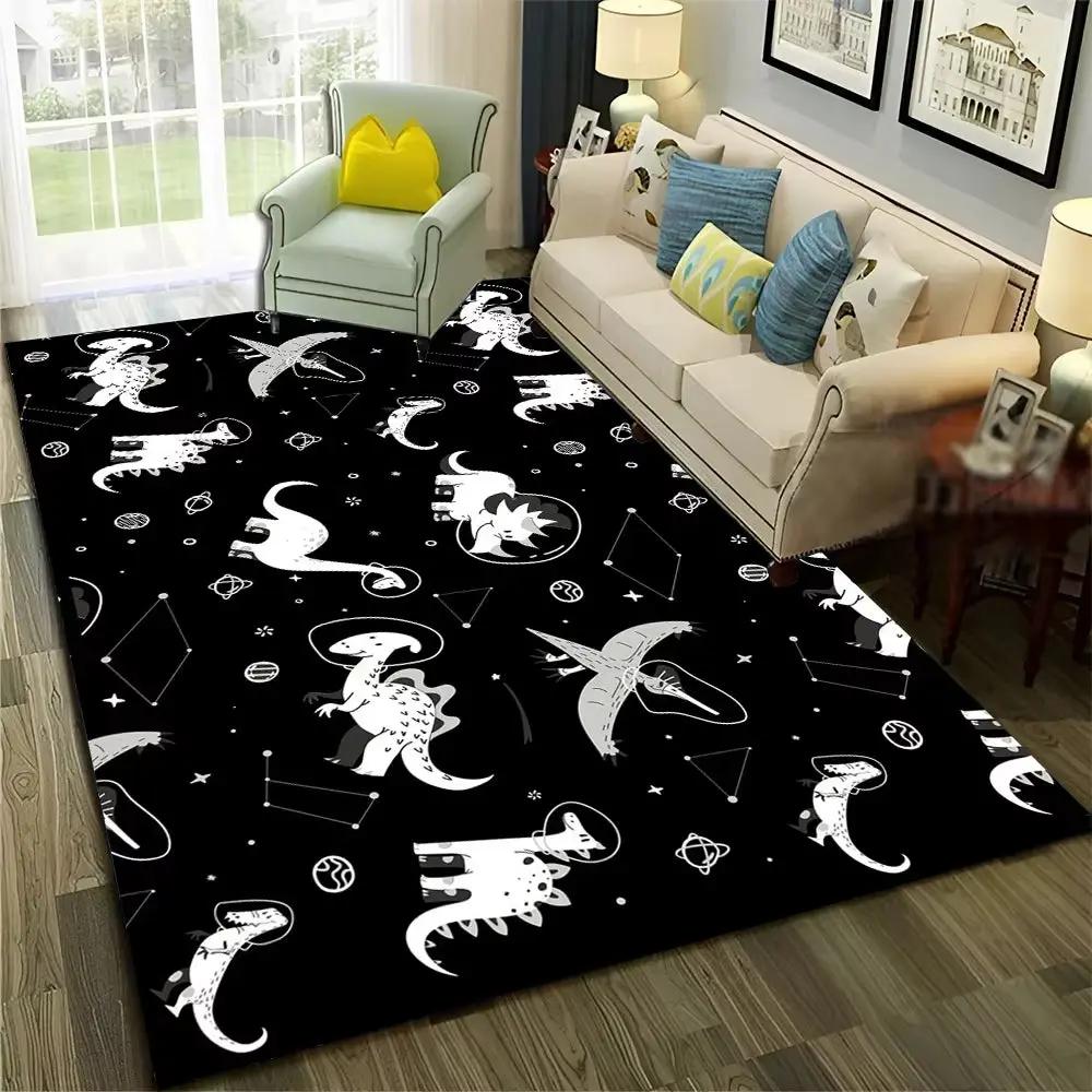 3D Cute Dino Dinosaur Space Cartoon Carpet Rug for Home Living Room Bedroom Sofa Doormat Decor,Child Area Rug Non-Slip Floor Mat
