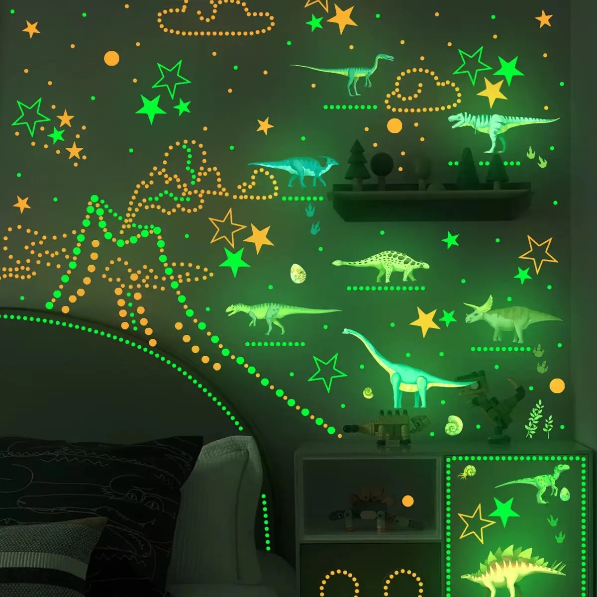 Luminous Dinosaur Wall Sticker for Kids Room Decals Glow in the Dark Removable Dino Glowing Luminous Stickers Children'S Bedroom