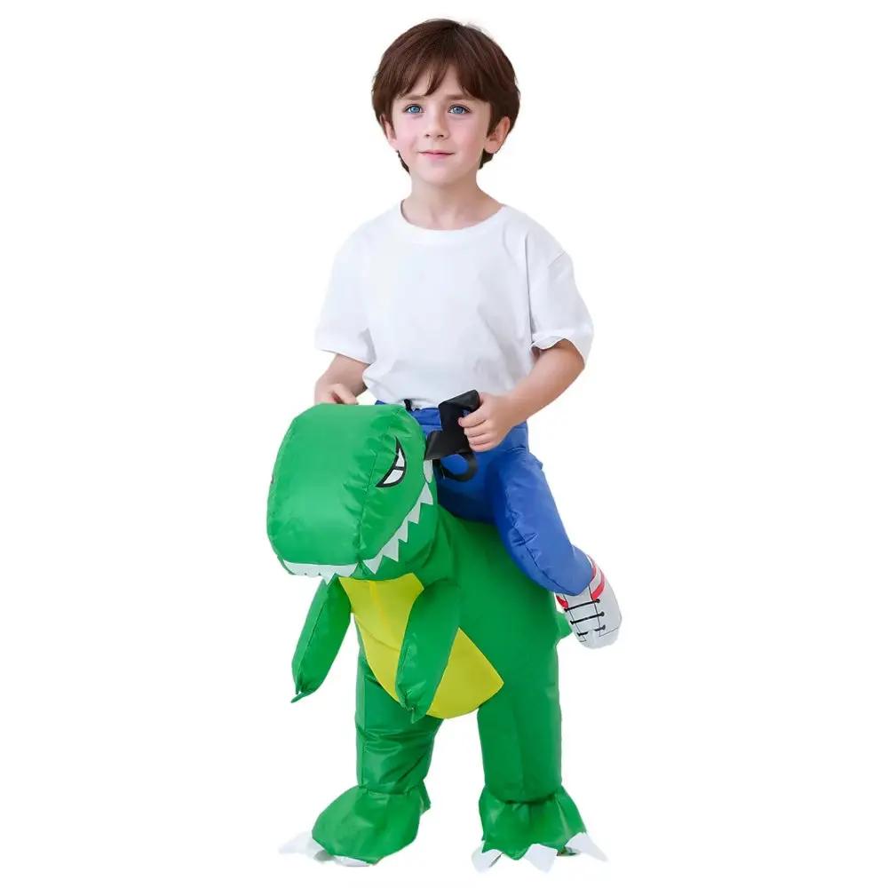 Child Adult Unisex Boy Girl Inflatable Green Dinosaur Cosplay Costume Kids Kindergarden Performance Halloween Carnival Party