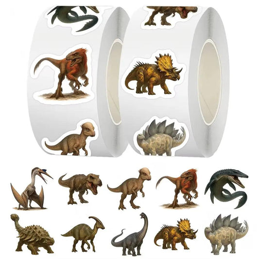 500PCS Cute Dinosaur Cartoon Stickers Roll Kids Stationery Supplies School Teacher Supplies Reward Sticker Toys Gifts