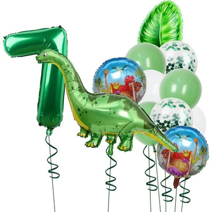 1Set Dinosaur 32Inch Number Leaf Aluminum Film Balloon Set Jurassic Dinosaur Theme Green Balloon Kids Birthday Party Supplies
