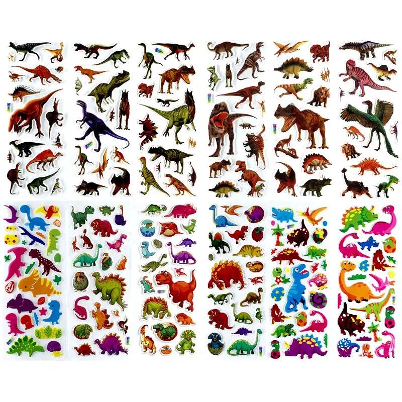 12 Sheets/Set 3D Dinosaur Stickers for Kids Toys Home Wall Decor Cartoon Sticker Scrapbooking Boys Notebook Diary Label