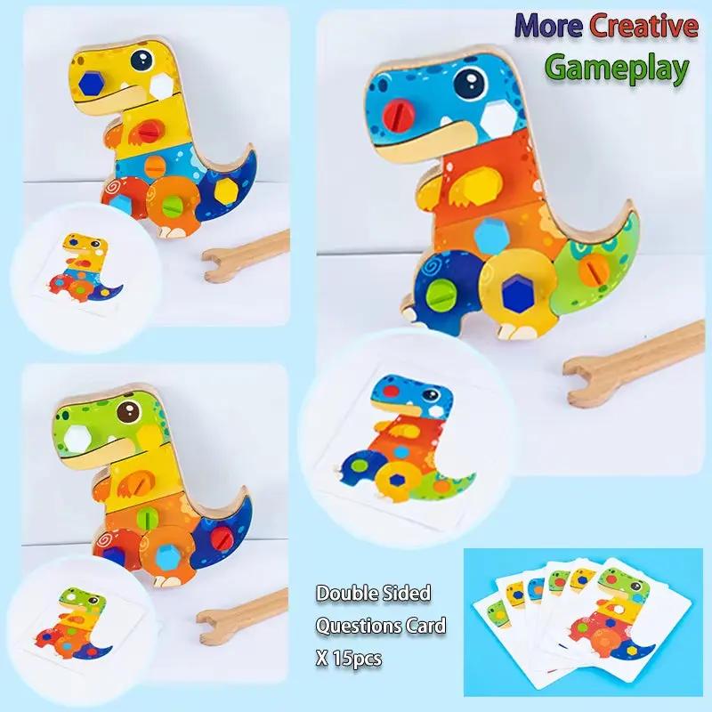 Dinosaur Screwdriver Board Montessori Toys Fine Motor Skills Sensory Screw Nut Busy Board Activity Educational Wooden Kids Toys