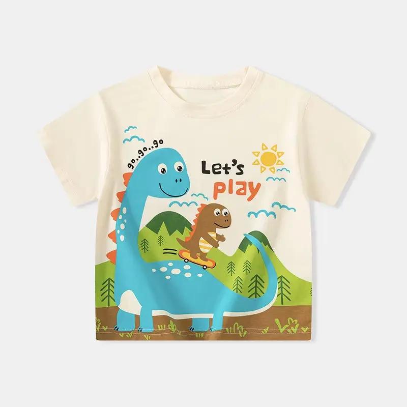 2025 Summer Children Boy Shorts Sleeve T-Shirts Cartoon Dinosaur Cotton Baby Boy Top 2-8 Years Kids Toddler Boy T Shirts Clothes