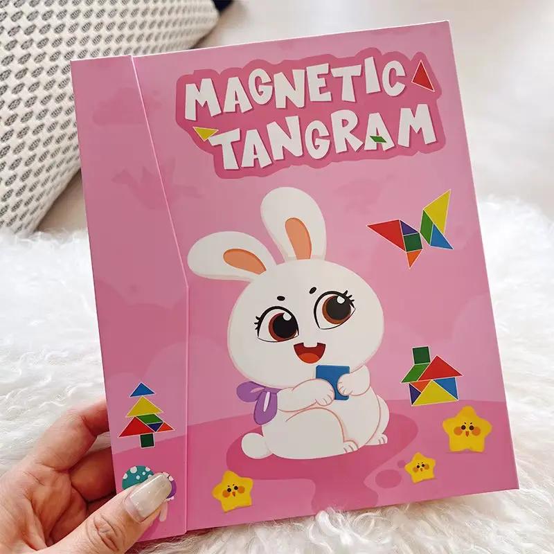 Wooden Jigsaw Magnetic Tangram Puzzle Book Educational Toys for Children Baby Kid Portable Montessori Learning Intelligence