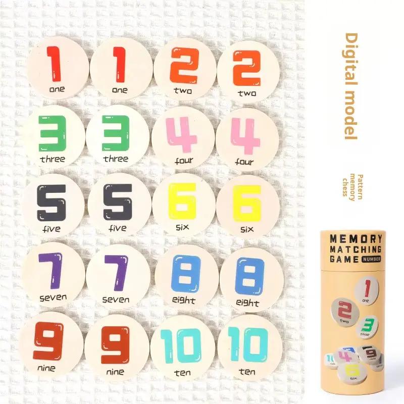 Wooden Memory Matching Game for Kids Educational Toy Early Learning Puzzle Focus Training with Numbers/Dinosaurs Themes