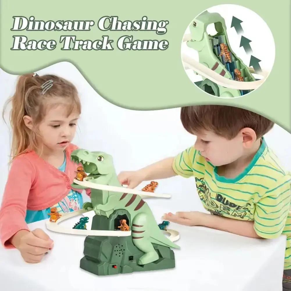 Toddler Dinosaur Climbing Slide Stairs Toy Race Track Game Set Electric Adventure Slide Roller Coaster with Light Music Kid Gift