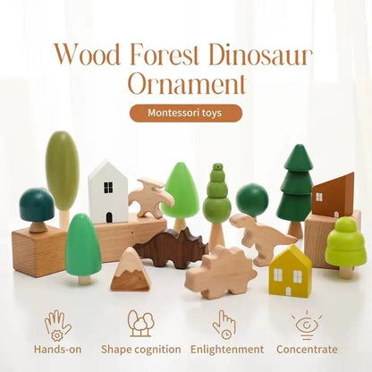 Montessori Building Block Wooden Forest Dinosaur Ornament Construction DIY Children Building Blocks Puzzle Toy for Children Gift