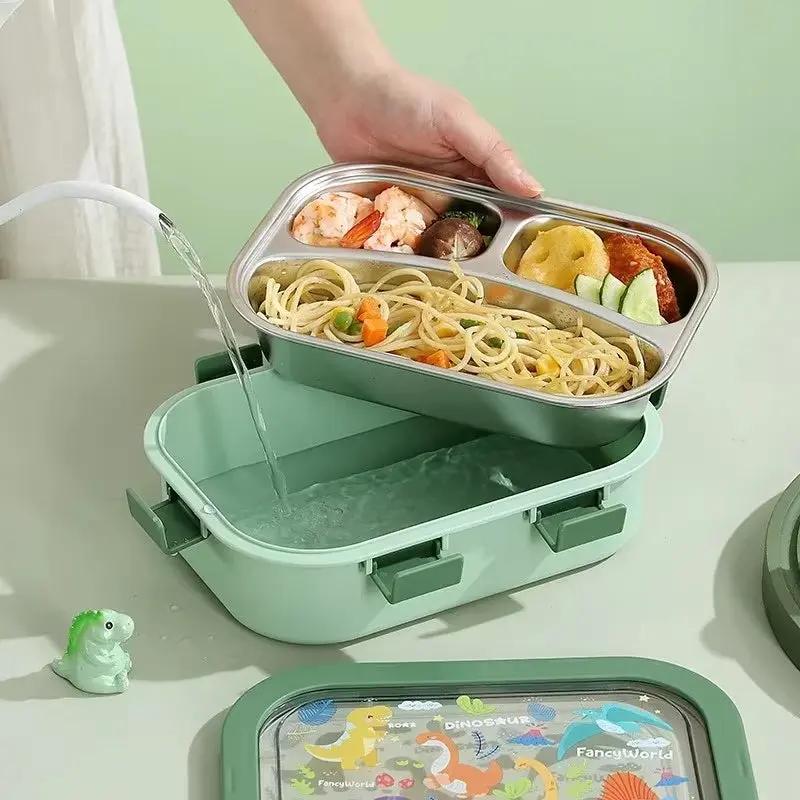 Cartoon Lunch Box Stainless Steel Compartment Bento Box Microwave Available Food Container Students Office Worker Portable Bento