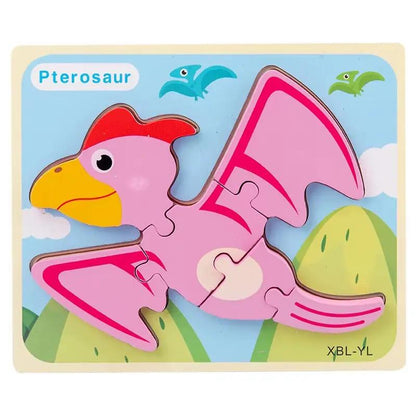 Baby Wooden Cartoon Dinosaur 3D Puzzle Jigsaw for Kids Boy Girl Montessori Early Learning Educatioanl Puzzle Toys