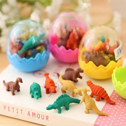 8 Pcs/Pack Erasers Students Stationary Gifts Novelty Dinosaur Egg Pencil Rubber Eraser with Egg School Office Erase Supplies